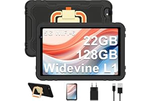 JUEDUR Android 14 Tablet 10 cali, 22GB RAM 128GB ROM(TF 1TB), 2.4G+5G WiFi6, 8000 mAh, Widevine L1, 8 Rdzeni 2,0 GHz, wyświetlacz HD 1280 x 800, Bluetooth 5.0, Obracany o 360°EVA Case - Czarny