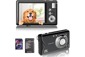 Fine Life Pro Cámara digital, 4K HD 1080P, 48MP, cámara compacta, mini cámara digital con tarjeta SD de 32 GB FHD, cámara digital con pantalla LCD, zoom digital de 16 x para principiantes (negro)