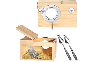 Skyeasure Budgie Nesting Box, Bird Nests for Cages, Bird Nest Breeding Box Natural Wood House Parrots Mating Box Aviary Cage with Stainless Steel Feeding Spoon for Lovebirds Budgies Finch