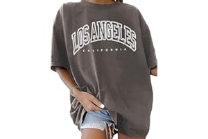 TOMEEK T-Shirt Oversize à col Rond pour Femme Manche Courte Lettres LA Haut D'été Pur Coton Chemise à Manches Courtes Lettres Créatives