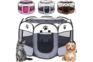 PIASHOW Welpenlaufstall Tierlaufstall Faltbar für Hunde, Welpenauslauf Oxford-Gewebe Hundehütte Wasserdichter Laufstall für Hunde Hasen Meerschweinchen Katzen für innern oder außen, 73x73x43cm Grey