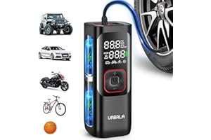 UABRLA Elektrische Luftpumpe, 160PSI 2X Schnell Auto Akku Luftpumpe, 7500mAh Mini Akku Kompressor mit Großes LCD-Display, 12V Tragbarer Reifenfüller Luftkompressor mit LED Taschenlampe, USB-Powerbank