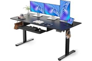 ErGear Grande scrivania elettrica in piedi con vassoio per tastiera, altezza regolabile 160 x 70 cm, scrivania per casa e ufficio, postazione di lavoro per computer, nero