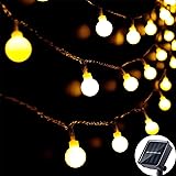 Solar String Lights Outdoor 60 LED, 8M/27Ft Solar Fairy Lights, 8 Modes Waterproof Solar Powered Globe Lights, Garden Lightin