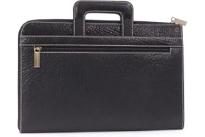 Bucklestone - Men's Leather A4 Zip Conference Folder - Document Holder with Card & Pen Pockets - Fits Tablet - Retractable Handle - Westminster Black