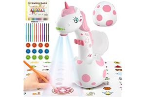 Proyector de dibujo para niñas y niños con 96 motivos, proyector de arte de unicornio KETIEE para dibujar juguetes de dibujo pintura para 3, 4, 5, 6, 7, 8, 9 años, niñas, niños, blanco