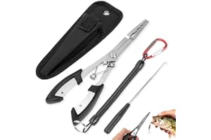 LPZMPZ Angelzange Angel Fisch Zange Angeln Hakenlöser Lang Tragbare Multifunktionale Angelzange Set Hakenzange Lösezange Abhakzange Fuer Hecht Angeln Fishingpliers aus Edelstahl mit Lanyard