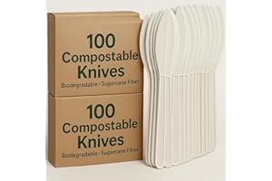 vidoelettronica 100 coltelli riutilizzabili biodegradabili e compostabili bianchi posate in fibra di zucchero 2 cf x 50 pezzi stoviglie bio Eco Friendly (100)