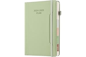 GOLDAYPLN Academic Diary Year 2024-25 A5 Page A Day,Mid Year Academic Planner July 2024 to June 2025,Hardcover Agenda with Pen Holder, Front Pocket,Colorful Monthly Tab,Elastic Closure (Green)