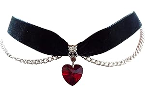 dunns-jewels Black Velvet Choker with a Red Glass Heart and Silver-plated Chain