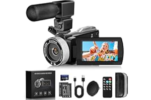 ZIMOCE Videocamera 4K 48MP Camcorder con Visione Notturna a Infrarossi, Zoom Digitale 18X 3.0'' Rotazione 270° Touch Screen Vlogging Camera con Scheda da 64 GB, 2 Batterie, Microfono, Telecomando