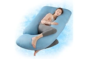 Wndy's Dream Pregnancy Pillow with Cooling Cover, Side J Type Full-Body Pillow for Back, Legs and Belly Support, Comfortable Cover for Pregnant Women (Cooling-blue)