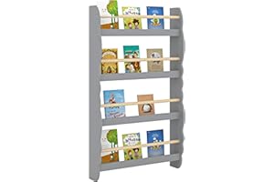 Duffy® Kids Bookcase Wall Shelf, Children's Bookshelf Storage Display Rack, Wooden Book Organizer for Children's Room (Grey-4 Tier, 60x98CM)