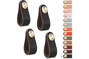 LEREATI 4 Stück Ledergriffe für Möbel, Schrankgriffe Schwarz Möbelgriffe Schubladengriff, Modernen Möbelknöpfe Schrank Griffe für Küchenschränke, Schränke, Tür, Wohnkultur (Einzelloch)