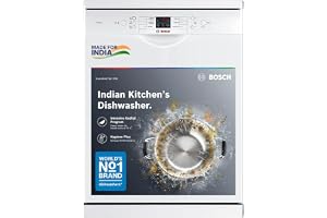 Bosch 13 Place Setting (fits up to 70 utensils) Free-Standing Dishwasher for Indian Utensils | Hygiene+ & Intensive Kadhai Program (SMS66GW01I, White, Inbuilt Heater, Removes 99.9% Germs)