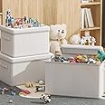 3Clock 2pcs Large Toy Storage Box with Lid and Handles, Sturdy Toys Storage Chest Bin Organizer Basket for Kids, Boys, Girls, Nursery, Closet, Bedroom, Playroom(45 * 35 * 26cm) (Large)