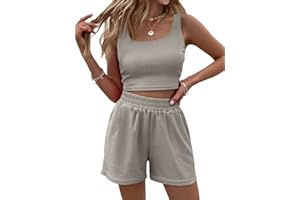 ORANDESIGNE Completi Canotta E Pantaloncini Donna Set Coordinato Abbigliamento Estate Costume 2 Pezzi Tuta Completo Jogging Corto Tinta Unita Completino Sport Jogger Outfit