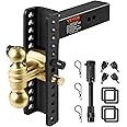 VEVOR Adjustable Trailer Hitch, 10-Inch Drop & 8.5-Inch Rise Hitch Ball Mount with 2.5-Inch Receiver Solid Tube, 14,500 lbs GTW, 2-Inch & 2-5/16-Inch 45# Steel Tow Balls with Key Lock for Truck Towing
