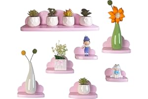 Pyjacos Mensole da Muro Set di 7 Mensola da Parete per Decorazioni per Cameretta Bagno Cucina Salotto piccola Mensola Adesiva da Muro nuvola rosa-L