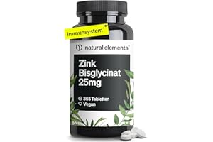 ‎NATURAL ELEMENTS natural elements Zink 25mg – 365 Tabletten – gut verträgliches Zinkbisglycinat (Zink-Chelat) – vegan, hochdosiert, ohne unnötige Zusätze – in Deutschland produziert & laborgeprüft