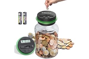 SUNJULY Hucha Contadora de Monedas, Hucha Grande de 1,8 L, Hucha Electrónica con Pantalla LCD Ahorro de Dinero en Euros, Hucha Digital con Contador Transparente Automático, Regalo para Niños y Adultos