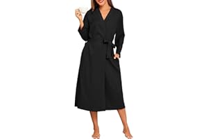 Lovasy Womens Waffle Dressing Gowns Cotton Lightweight Kimono Robes Long Bath Robes Spa Hotel Loungewear S-2XL