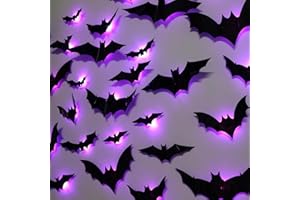 boocooberg 24pcs Halloween Decorations Indoor Lights,Led 3D Bats Lights Indoor Wall Decor,Halloween Party,Bedroom Window Decorations,Indoor And Outdoor Home Decals (24)