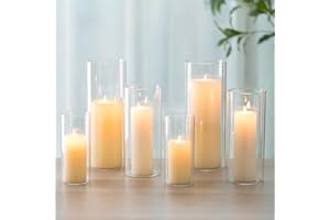 Romadedi Vase Cylindrique en Verre Photophore Bougeoir - Lot de 6 Vases Transparent Haut pour Bougie Décoration Centre de Table Mariage Decoration Maison Salon Anniversaire