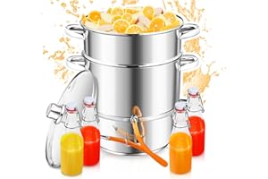 Izrielar Extracteur de jus vapeur en acier inoxydable Ø26 / 16L avec 4 bouteille, compatible avec tous les appareils de cuisson, y compris l'induction