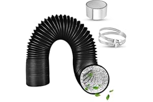 TXERFOLG 80mm Tumble Dryer Vent Hose 4.2m Long PVC Aluminium Flexible Ducting Hose with 2 Clamps,1 Volume Tape Black Air Ducting Vent for Air Conditioner, HVAC Ventilation, Cooker Hood, Extractor Fan