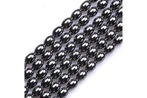HAAMIIQII 65pcs 4x6mm Natürliche Schwarze Hämatit Lose Edelstein Perlen Olivary Abstandsstein Perlen für Schmuck Herstellung DIY Armband Halskette