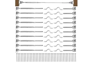 JOEEYKO Cable Railing Kit, 10 Sets 316 Stainless Steel Wire Balustrade Kit for 1/8 Inch Wire Rope Cable Railing, Include Turnbuckle Rigging Screw Jaw/Swage, Fork Terminal, Saddles, Screws