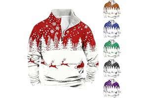 AMDOLE Mens 1/4 Zip Christmas Sweatshirt Xmas Tree Pullover Ugly Christmas Jumper Long Sleeve Sweater Fleece Stand Collar Sweatshirts Reindeer Snowflakes Printed Jumpers Funny Xmas Warm Cosy Sweaters
