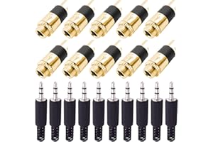 Youmile 10PCS PJ-392 Conector hembra estéreo de 3,5 mm Montaje en panel Conector de auriculares de audio chapado en oro Conector de audio para MP3 con 10PCS Conector de enchufe macho TRS de 3,5 mm