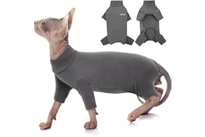 PUMYPOREITY Katzen Pullover - Sphynx Rollkragenpullover, Katzenbody, Mantel Shirts 4-beinig für Sphynx/Cornish Rex/Devon Rex/Peterbald - Winter Warm Katzenbekleidung (Grau, S)