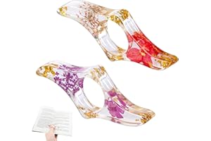 PEACEKING 2 Pièces Porte Page de Livre à Fleurs Séchées, Transparent Résine Anneau Lecture Marque-Page Floral Fait à la Main, Ouvre-Livres Léger Accessoires Lecture pour Lecteurs Littéraires Livres Amateurs