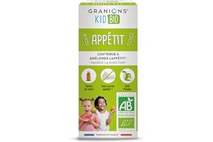 GRANIONS KID BIO APPÉTIT - Certifié BIO - Goût Pomme - Contribue à stimuler l'appétit - Formule naturelle à base de sirop d'agave - Dès le plus jeune âge - Flacon de 125 ml - Made in France