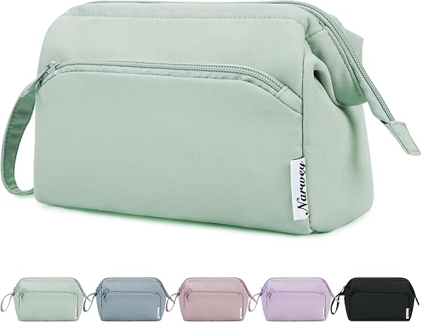Narwey Toiletry Bags for Women, Large Makeup Bag, Travel Wide-Open Wash Bag Women, Make up Cosmetic Organizer Gifts for Travel Essentials Accessories (Mint Green) - 1