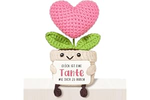 ‎GIFTASY Giftasy Tante Geschenk - Handgemachte gehäkelte Herzblume mit Energiekarte, Beste Tante Geschenk Geburtstag, Weihnachten Geburtstagsgeschenk