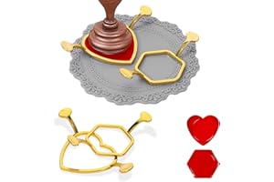 cobee Zestaw pieczątek woskowych do pieczęci woskowej 2,5 cm, 2 sztuki okrągłych / kwiatowych pieczęci woskowych z silikonową matą woskową, zestaw do pakowania prezentów (serce, sześciokąty)