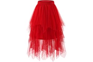Bridesmay Tulle Skirts for Women Fairy A-Line Fluffy Mesh Layered Midi Long Tutu Skirt Halloween Tea Party Tutus