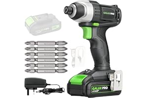 GALAX PRO Cordless Impact Driver 20V, Variable Speed (0-2800RPM),with LED Work Light, 6pcs Screwdriver Bits, 1.3Ah Battery and Charger