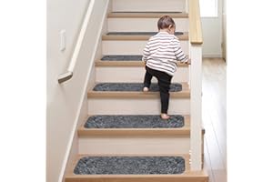 SCOUTTEEMO Solid Wood Stair mat, Self-Adhesive Floor Mat Stair Non Slip Rectangular Rug, Safety Washable Rug for Kids Elders and Pets 14Pcs/Set