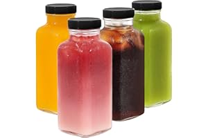 LIMILI Glass Bottles with Lids, 4pcs 500ml Reusable Wide Mouth Clear Glass Juice Bottles, for Milk, Hot Cold Drinks, Homemade Beverages (Black - 300ML)