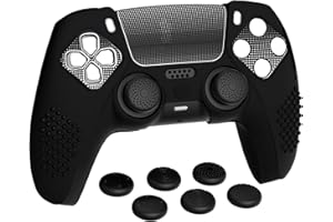 PlayVital Protection pour ps5 Manette Coque,Housse Silicone Cover Skin pour ps5 Controller avec 6 Capuchon Joystick & 2 Autocollant,Compatible avec Station Chargeur-Noir