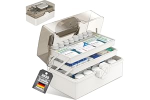 Mihoho 3-piętrowa skrzynka na leki, 3-poziomowa apteczkow, skrzynka na leki, skrzynka pierwszej pomocy, walizka na leki, skrzynka sortująca na ozdoby do włosów i kosmetyki (koloru białego)