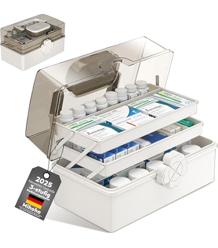 3-planken Voor Het Bewaren Van Medicijnen, Huisapotheekbox Met Handvat Grote Medicijnbox Kunststof Met Deksel Afsluitbaar Medicijnbox Voor Thuis Kantoor Buiten Blauw