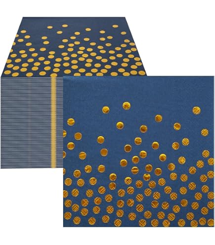 Serviettes De Fête Anniversaire - Lot De 40 - 33x33 Cm - Bleu Et Doré - Pour Décoration Table Garçon Ou Fille