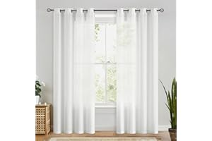 ‎FMFUNCTEX FMFUNCTEX Weiß Vorhänge Leinenoptik mit Ösen Leinen Gardinen Halbtransparent Landhausstil Wohnzimmer Modern für Schlafzimmer Kinderzimmer Balkontür 2er Set, 225 x 127 cm (H x B)