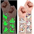 Leesgel Tattoo Kinder Einhorn, 120 Stück Leucht Einhorn Kindertattoos Temporäre Tattoos Aufkleber Kinder, Einhorn Geburtstags